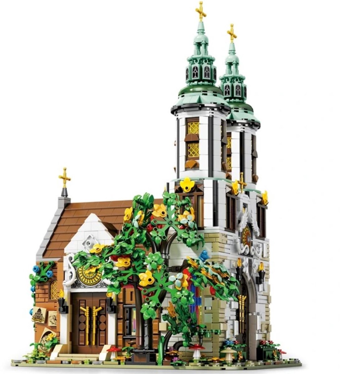 Reobrix 66023 St. Andreas Bloemen Kerk bouwset incl. verlichtingen | Classic Creator Modular Building | Expert Architecture Modelbouw | Geschikt voor Lego | Educatief Speelgoed voor volwassenen & kinderen | Christelijke cadeaus | 3306 bouwstenen