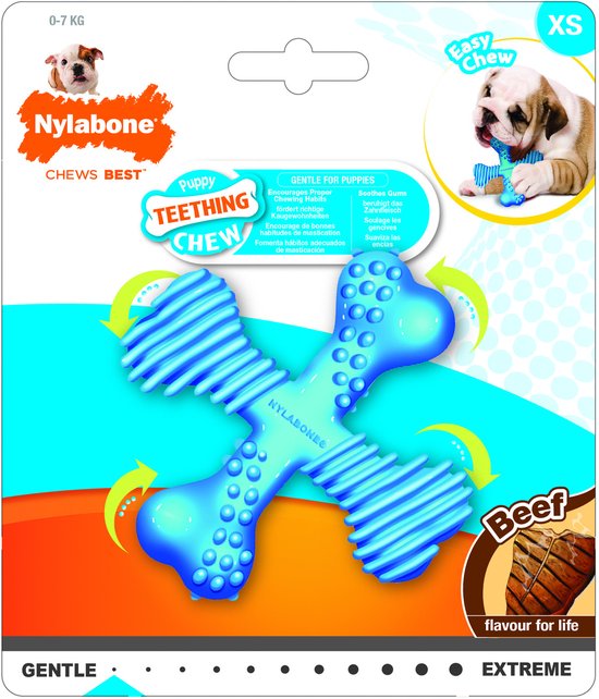 Nylabone Flexi Puppy Teething X-Bone – Beef smaak tot 11 kg