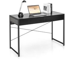 Retro Bureau van Hout en Staal met 2 Lades – 112x48x76 cm – Zwart/Bruin/Antiek