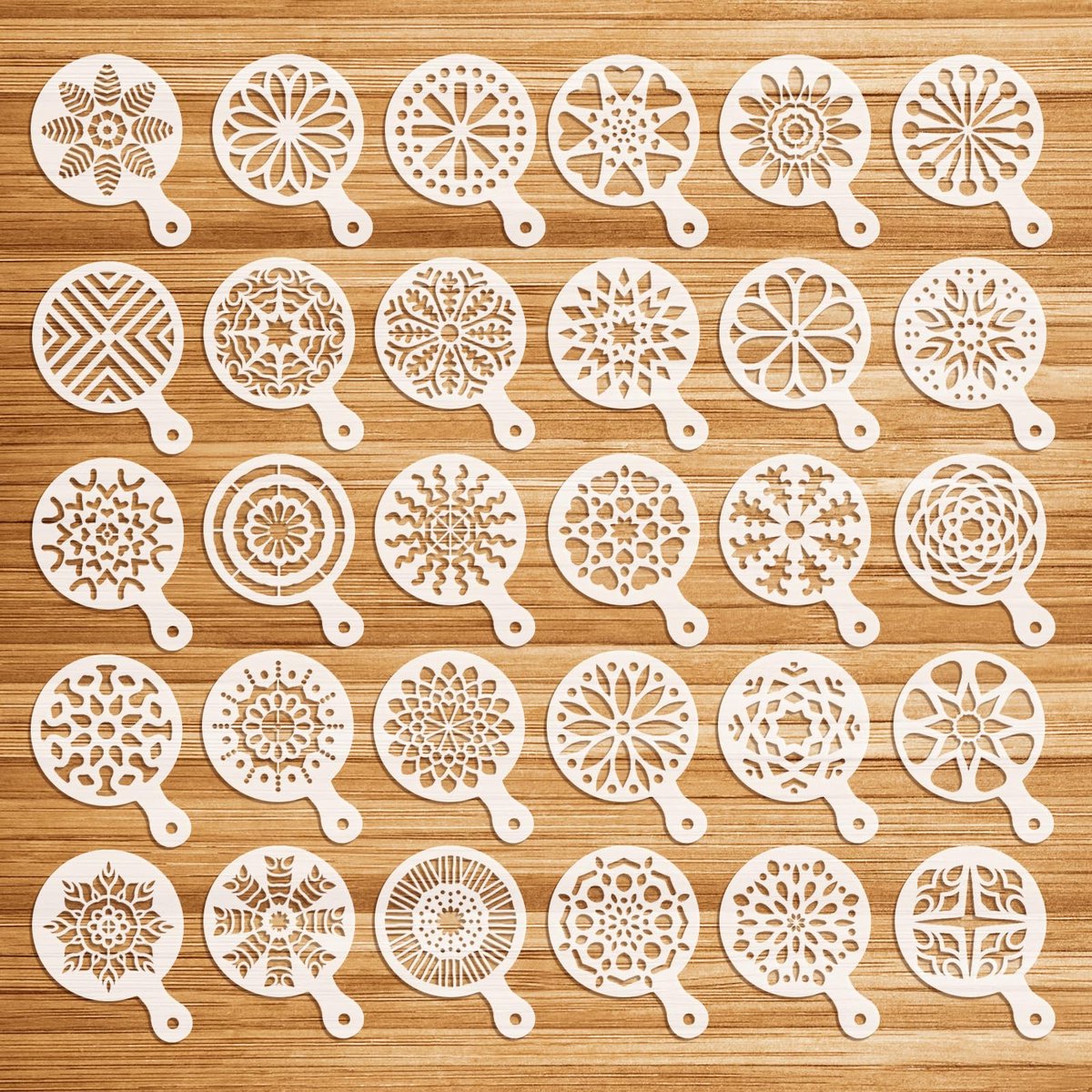 Koffiesjablonen 30 Stuks - Herbruikbaar PET - Voor Latte Art en Bakdecoratie