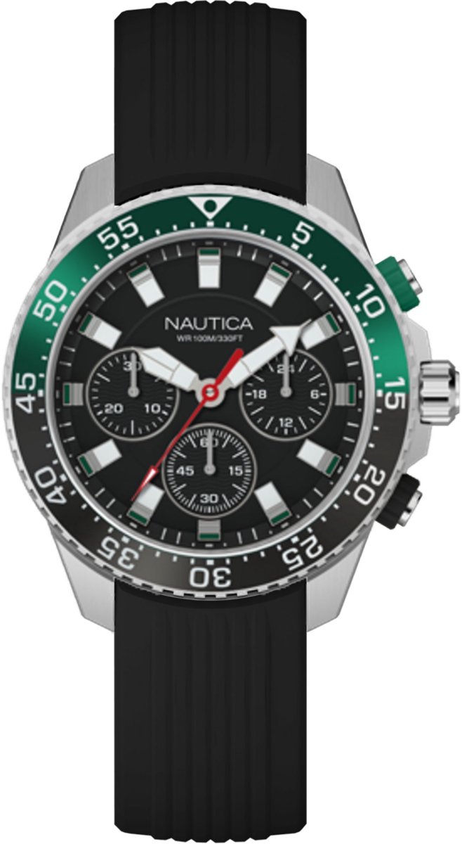 Nautica Nautica One Quartz Analoog Horloge Zwart Material 100% Roestvrij Staal 100% Siliconaarmband 45 mm NAPNOF502