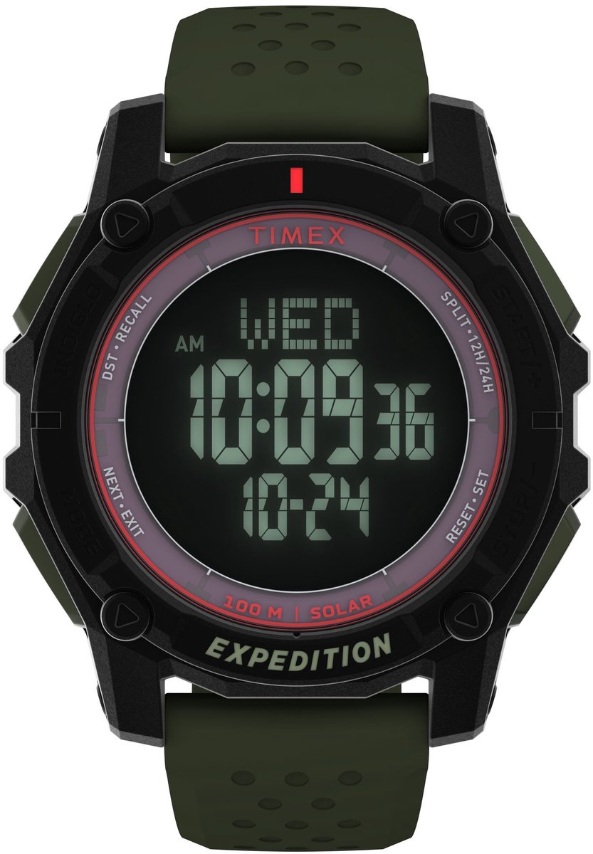 Timex Expedition Ridge Solar Quartz Chronograaf Horloge Groen Kast: 100% Polycarbonate | Armband 100% Siliconen 49 mm TW4B33700AJ, TW4B33900AJ