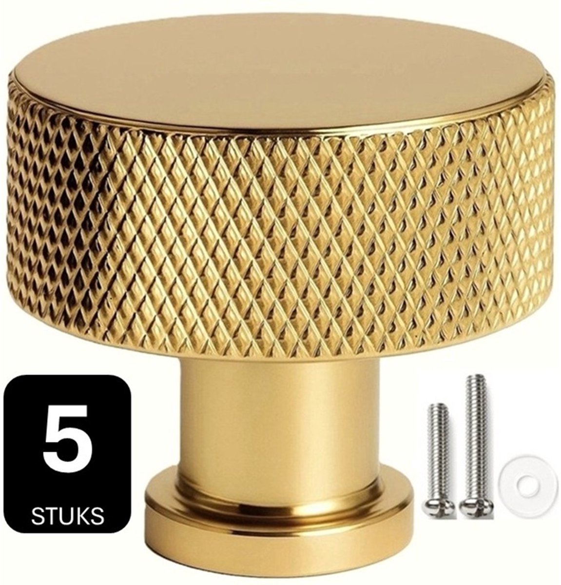 5 X MSQDESIGN LUXE Kastknop Goud (Glanzend)(Metaal) - Hoge Kwaliteit Kastknoppen Goud - Deurknopjes voor kast - Deurknop Goud - Deurknopjes Goud - Handgreep Goud - Meubelknop Goud - Meubelknoppen - Deurknopjes Goud - Deurknoppen - Ladeknoppen