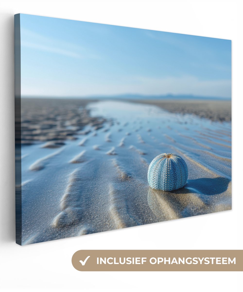 Canvas schilderij 120x90 cm - Exclusieve wanddecoratie Strand - Schild - Water - Blauw - M
