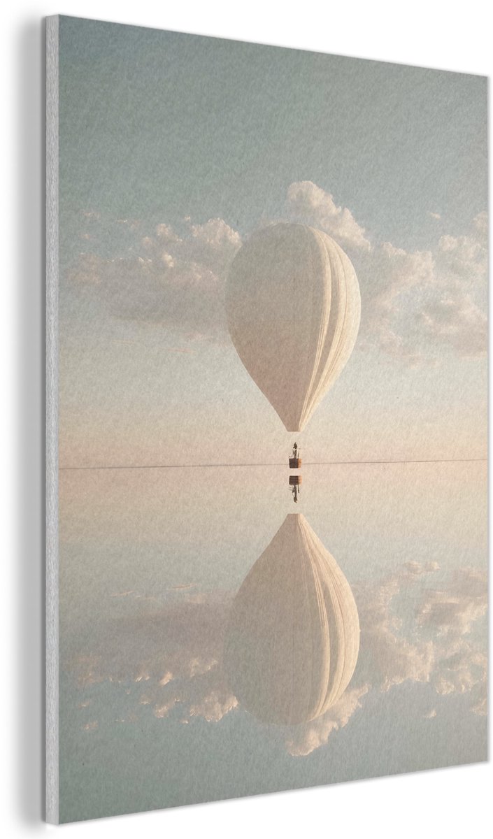 Akoestisch wandpaneel 50x70 cm - Vilt schilderij Luchtballon - Wolken - Water - Blauw - Akoestische panelen - Geluidsdempende wanddecoratie - Geluidsisolatie woonkamer - Muurdecoratie geluidspanelen