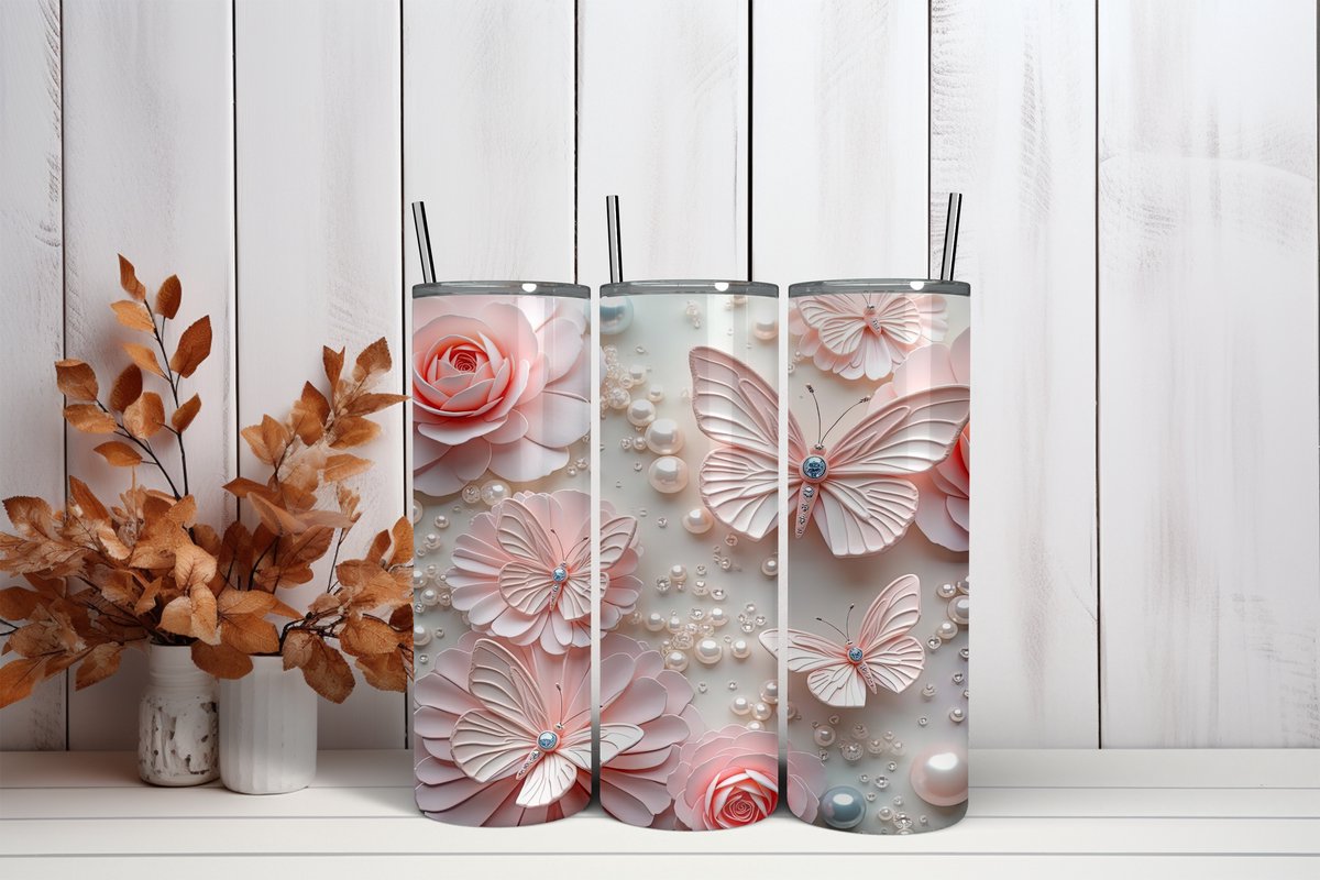 Tumbler met Anti-lekdop – Luxe Vlinders & Roze Bloemen – Thermosbeker 600 ml – Vaatwasserbestendig – Elegant Cadeau voor Vrouwen – Voor Warme & Koude Dranken – Trendy nu