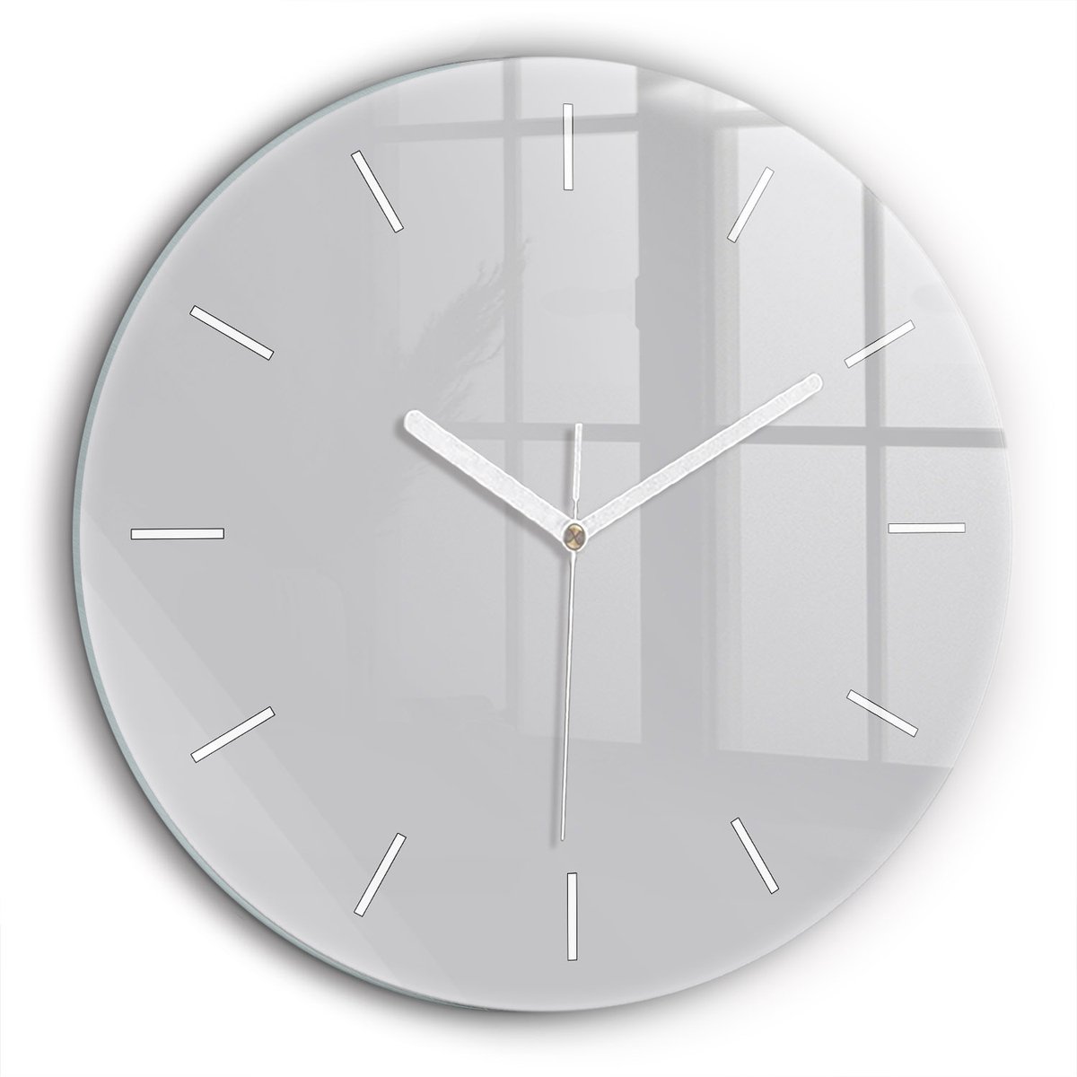 Wallfluent Wandklok - Lichtgrijs Ronde Glazen Klok - 60 cm x 60 cm - Lichtgrijs Wandklok - Witte Handen - Wandklok Zonder Cijfers - Kinder Wandklok Glas - Ronde Glazen Wandklok - Industrieel Wandklok - Ronde Glas Klok