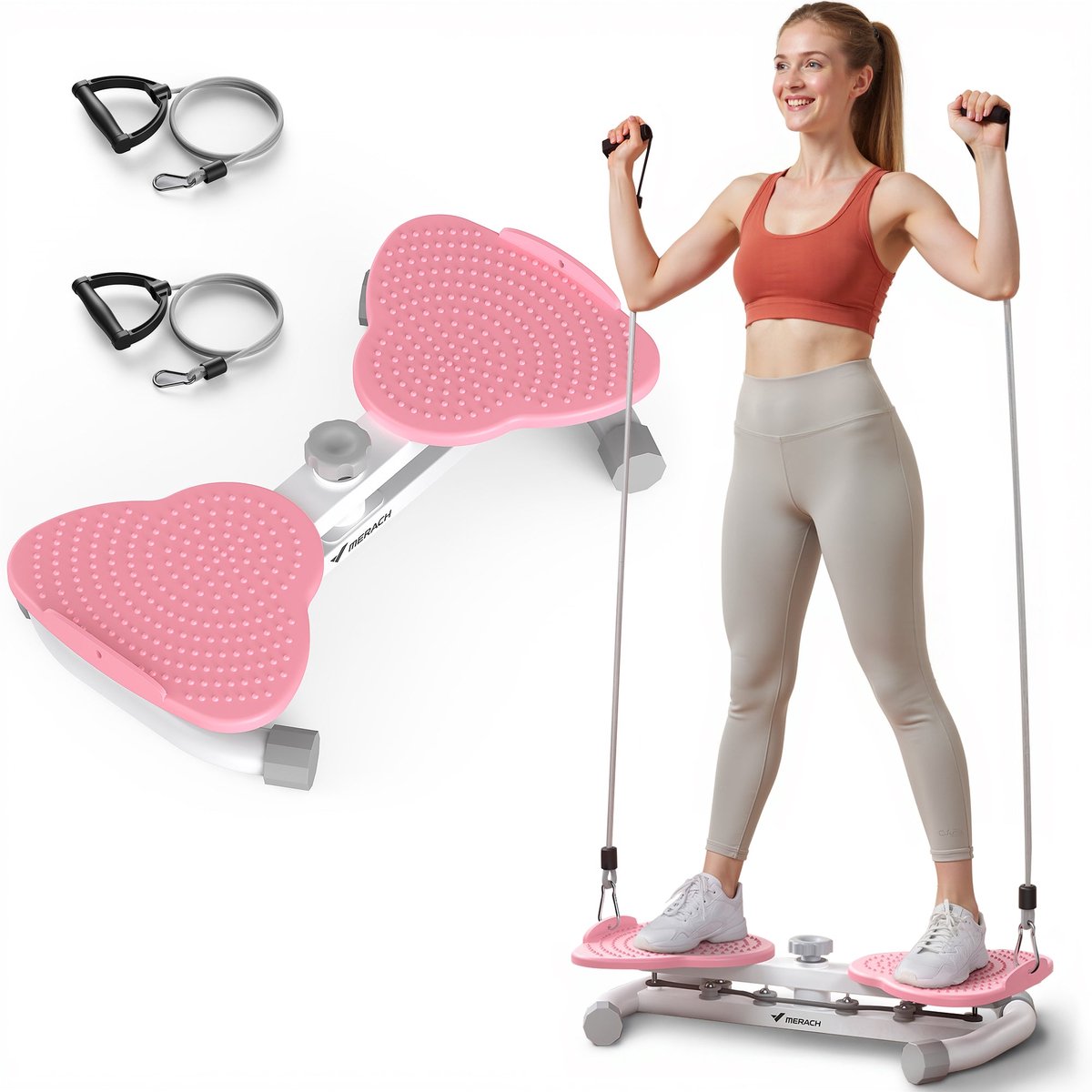 MERACH Multitrainer - Twist Waist Disc Board, Buikspiertrainer met Versterkte Koordtrek - Twist-Fit Draaischijf met Massage Voetzool - tot 136 kg - met hoogwaardige trekkoorden - Buiktrainer - Antislip Geluidsarme Thuistrainer