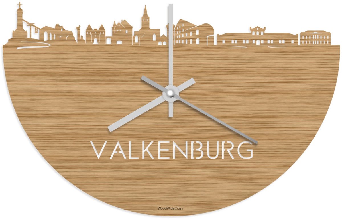 Skyline Klok Valkenburg Bamboe hout - Ø 40 cm - Stil uurwerk - Wanddecoratie - Meer steden beschikbaar - Woonkamer idee - Woondecoratie - City Art - Steden kunst - Cadeau voor hem - Cadeau voor haar - Jubileum - Trouwerij - Housewarming -
