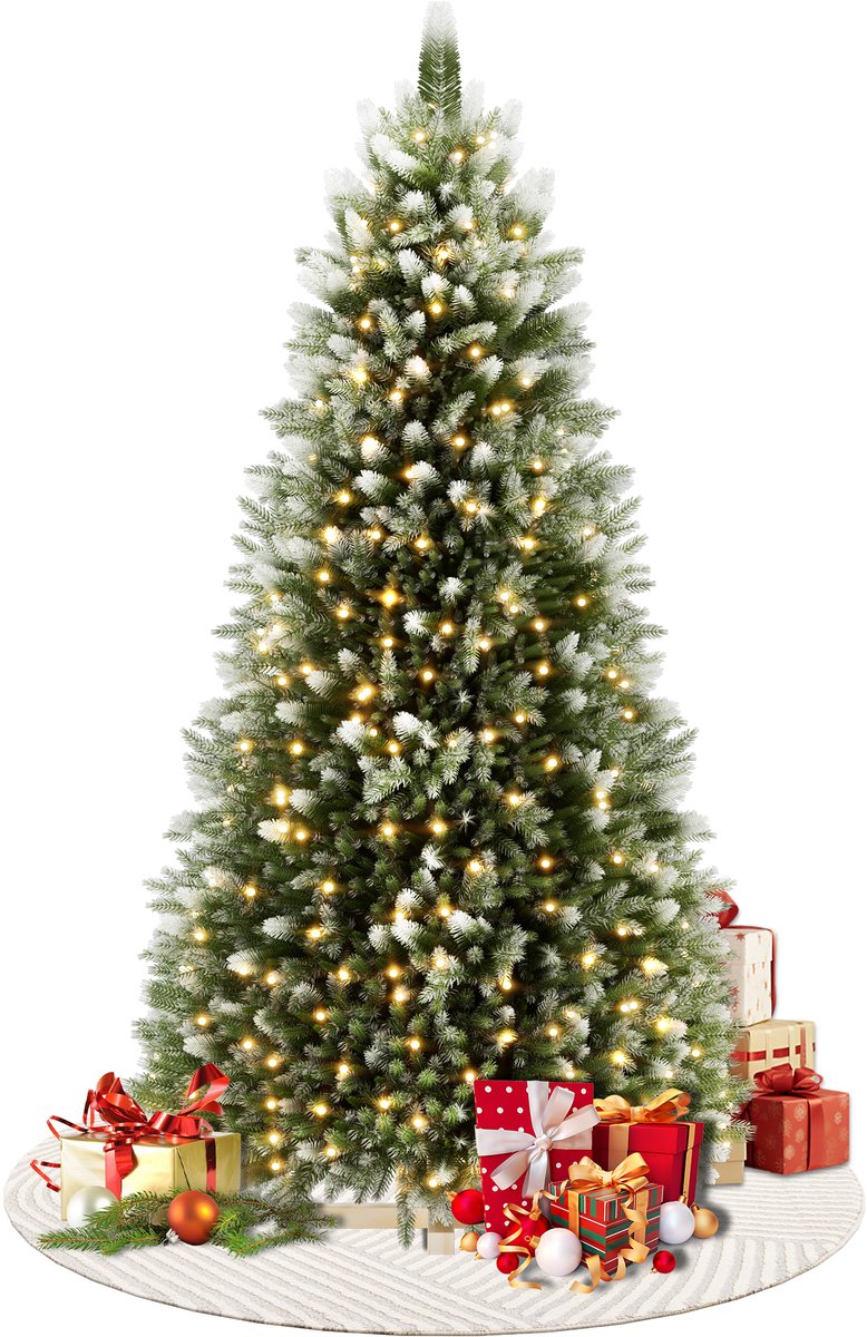 Aufun 180cm Kunstkerstboom dennenboom kunstgroen PVC, edelspar snel op te bouwen, incl. LED-verlichting en kerstboomstandaard, natuurlijk wit besneeuwd – foto 5