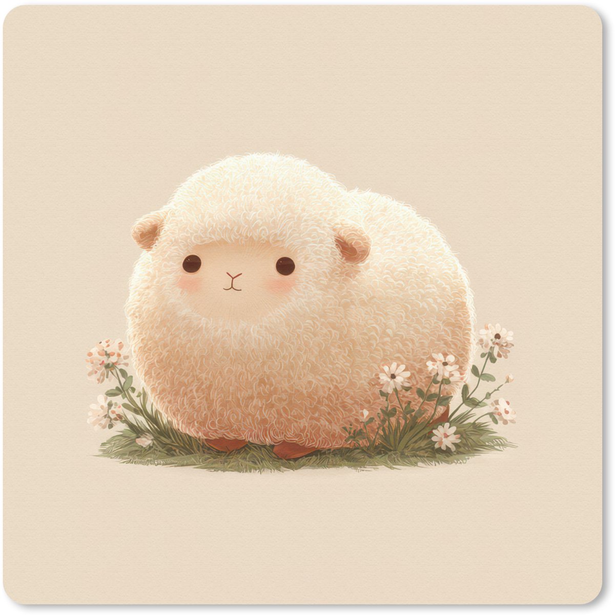 Muismat 30x30 cm - Mousepad Schaap - Beige - Bloemen - Muismatten