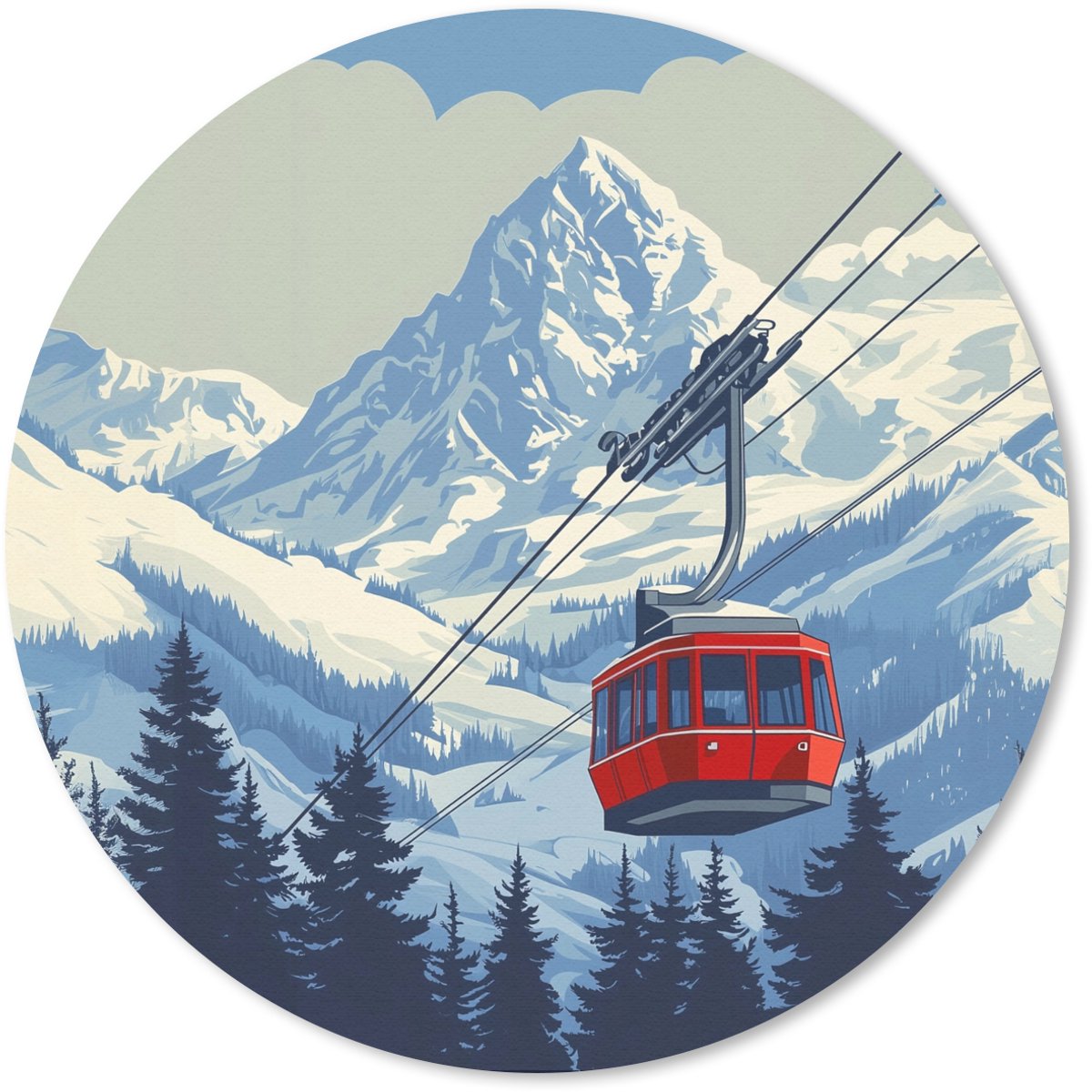 Muismat rond 20x20 cm - Mousepad Kabelbaan - Sneeuw - Berglandschap - Ronde muismatten