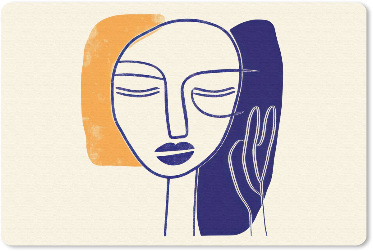 Muismat 27x18 cm - Mousepad Minimalistisch - Gezicht - Hand - Oranje - Blauw - Muismatten