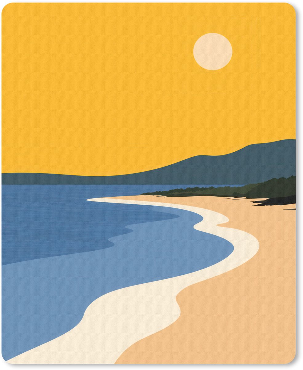 Muismat 19x23 cm - Mousepad Kustlijn - Oranje lucht - Begroeiing - Muismatten