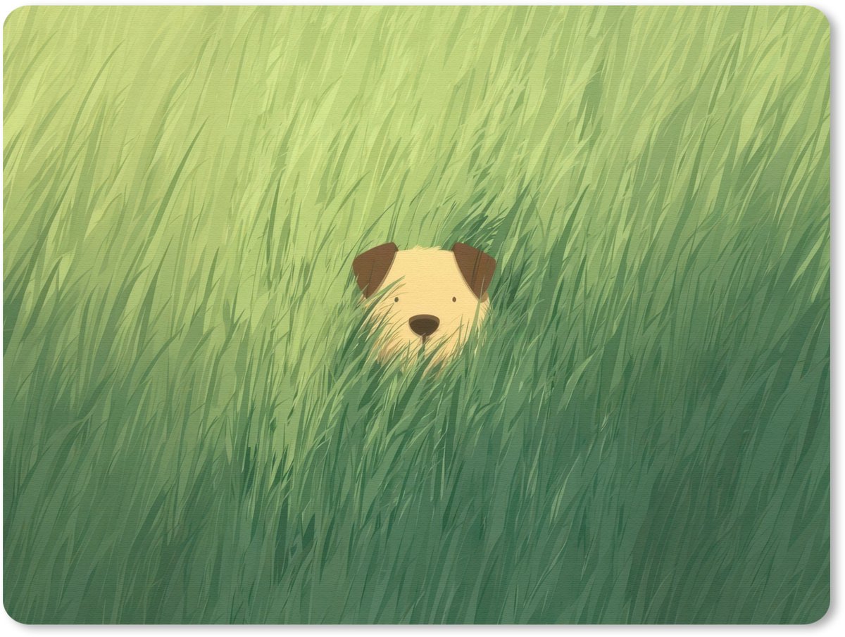 Muismat 23x19 cm - Mousepad Hondje - Gras - Oren - Bruin - Muismatten