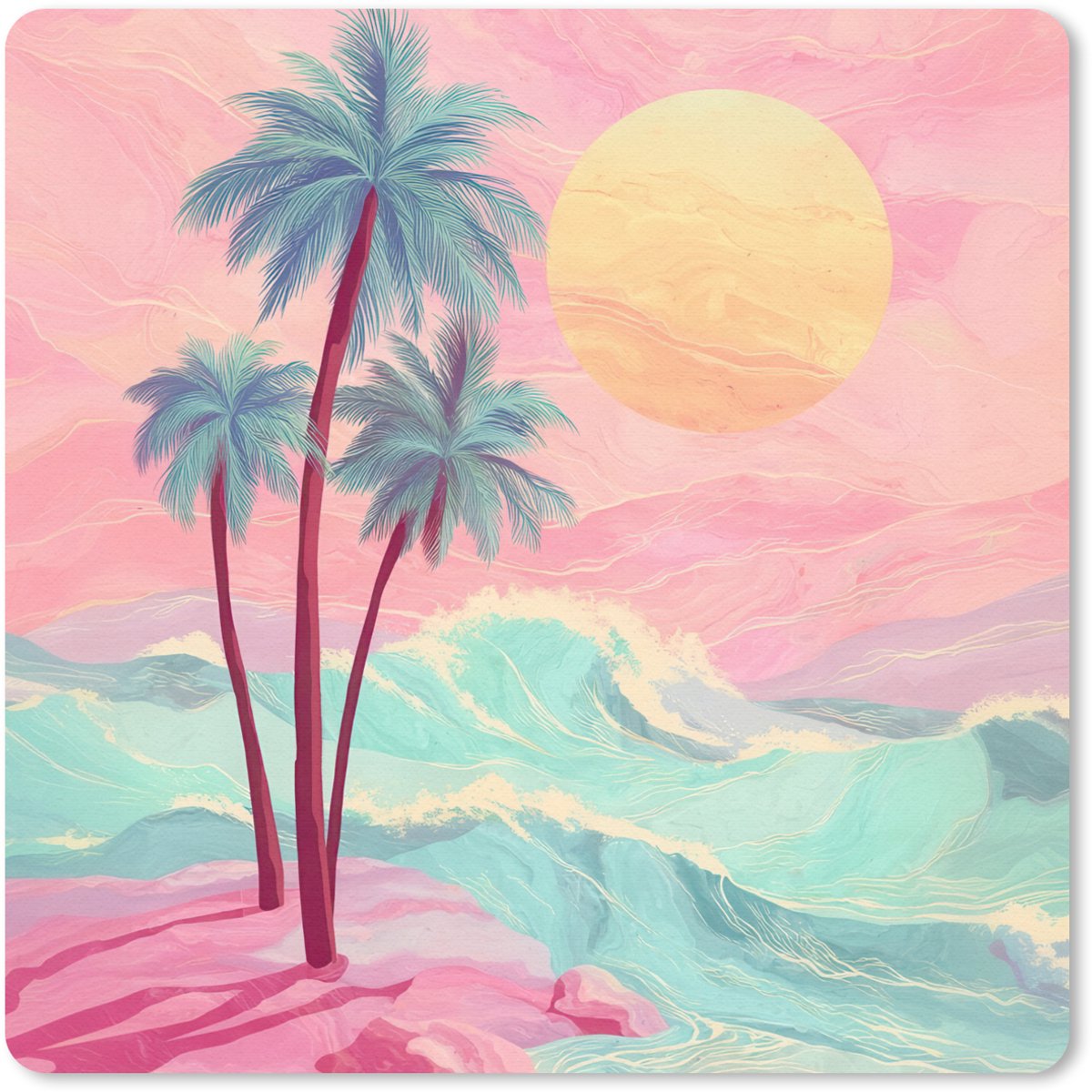 Muismat 20x20 cm - Mousepad Palmbomen - Golven - Zee - Muismatten