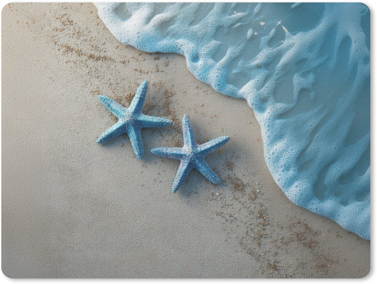 Muismat 23x19 cm - Mousepad Zeesterren - Zand - Zee - Blauw - Muismatten
