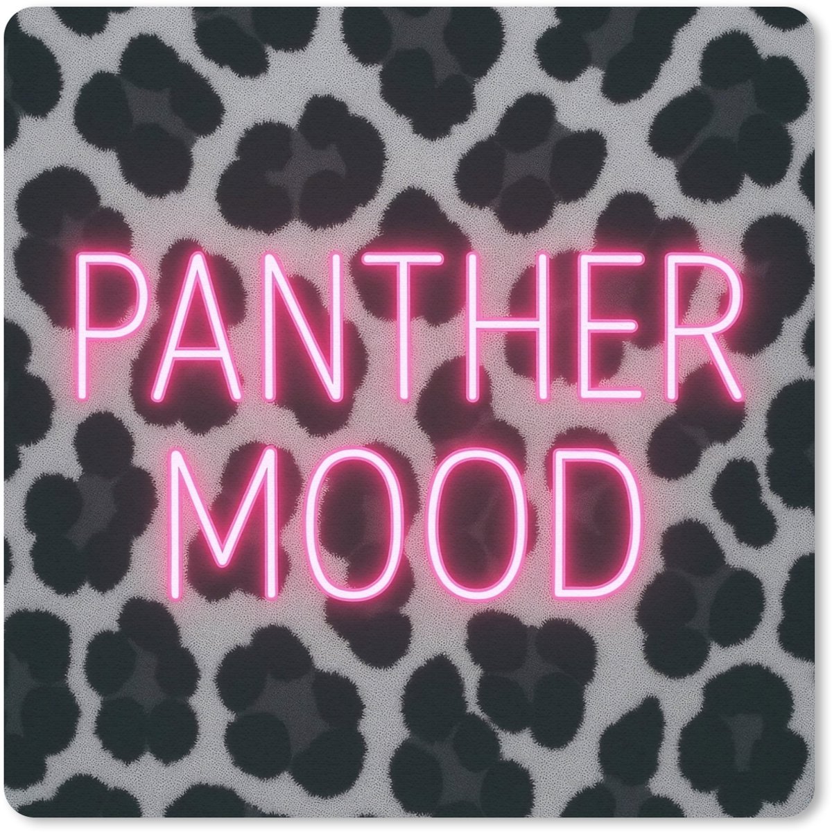 Muismat 20x20 cm - Mousepad Panterprint - Zwart - Neonletters - Roze - Muismatten