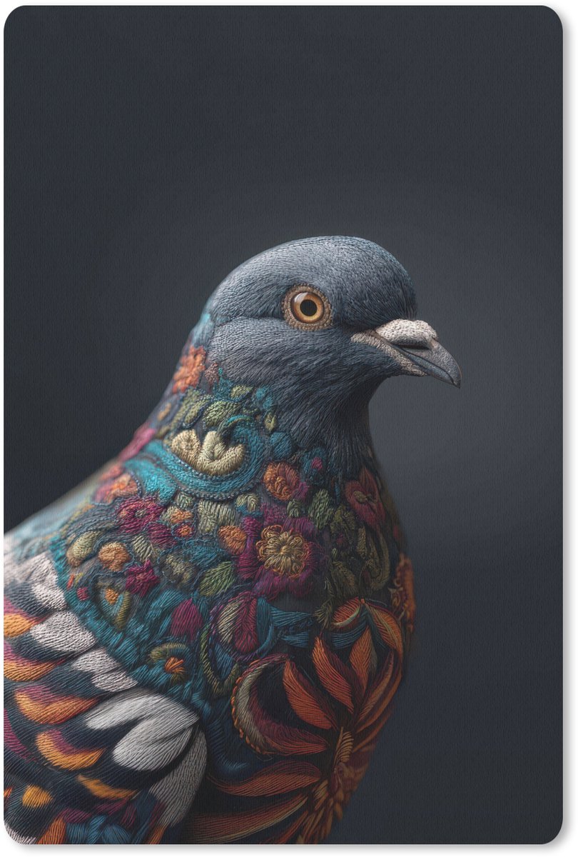 Muismat 18x27 cm - Mousepad Duif - Bloemen - Zwart - Muismatten