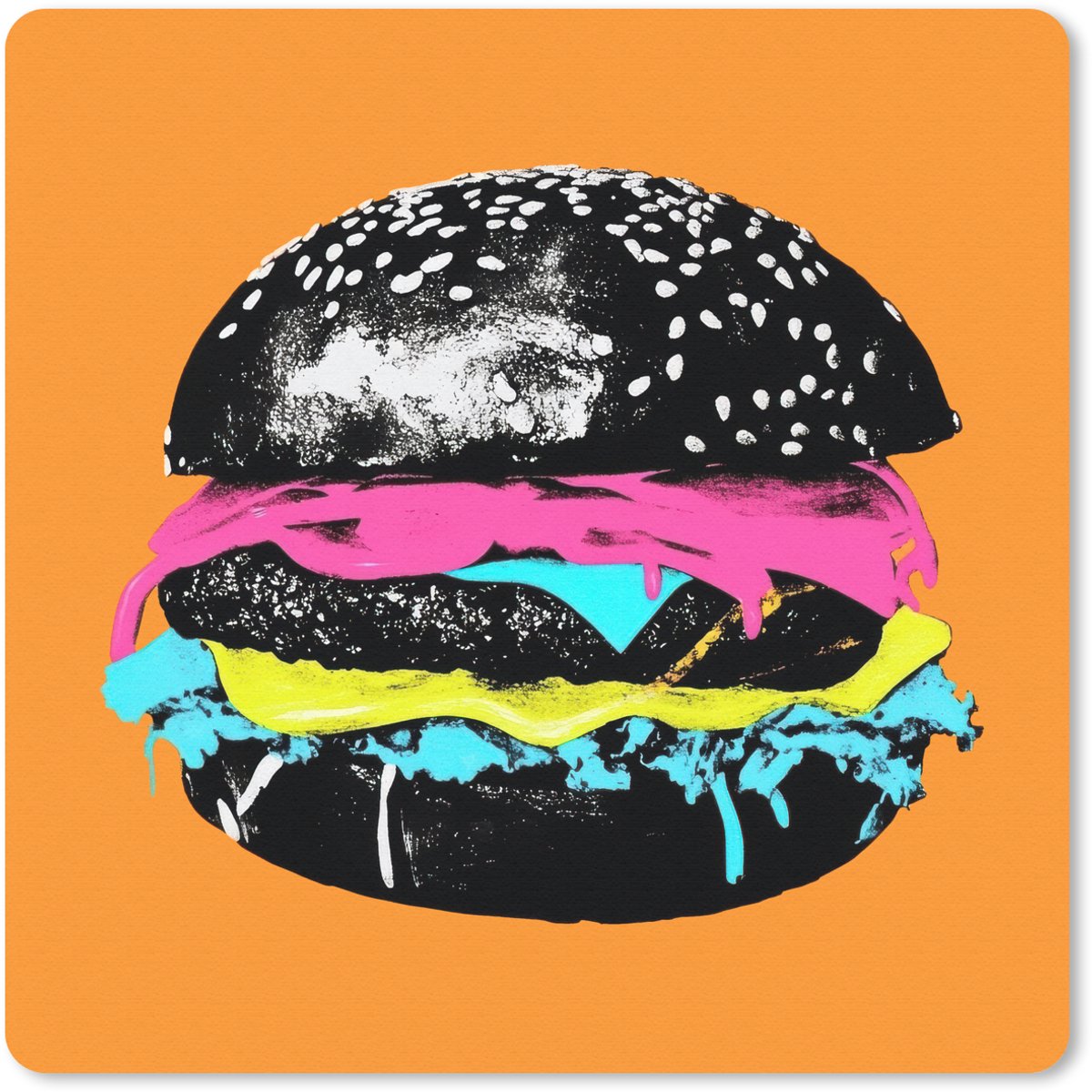 Muismat 20x20 cm - Mousepad Hamburger - Oranje - Neon - popart - Muismatten