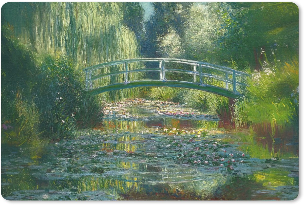 Muismat 27x18 cm - Mousepad Brug - Hout - Vijver - Waterlelies - Muismatten