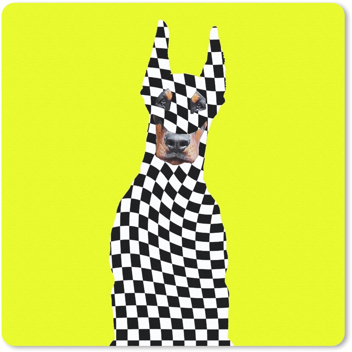 Muismat 30x30 cm - Mousepad Dobermann - Geblokt - Geel - Muismatten