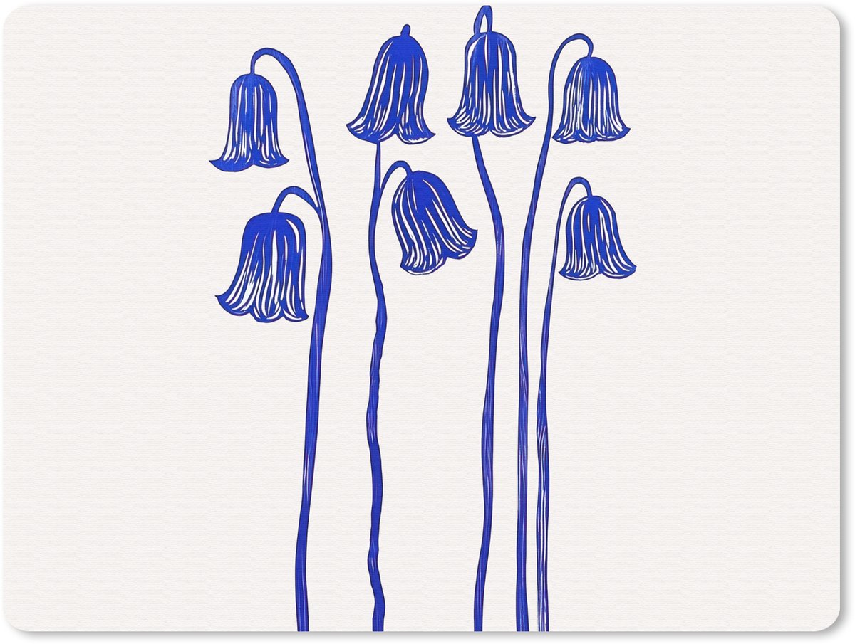 Muismat 23x19 cm - Mousepad Bloemen - Blauw - Lijnen - Bloemblaadjes - Muismatten
