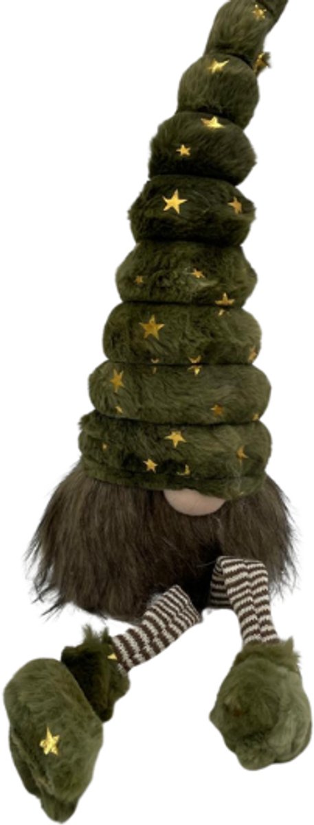 Gnoom bungelbeentjes groen goud sterren Polyester fluweel 55 cm | 7123085-1Green | Zittend | Hendriks Deco