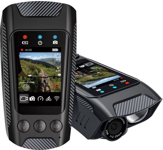 4-in-1 Fietscamera 4K Action Cam van MMOBIEL – Waterdichte IPX5 Fiets Camera met Video, GPS Route Tracker, LED Zaklamp (600lm), Toeter, WiFi App – Inclusief 32GB SD-Kaart – Eenvoudige Stuurbevestiging