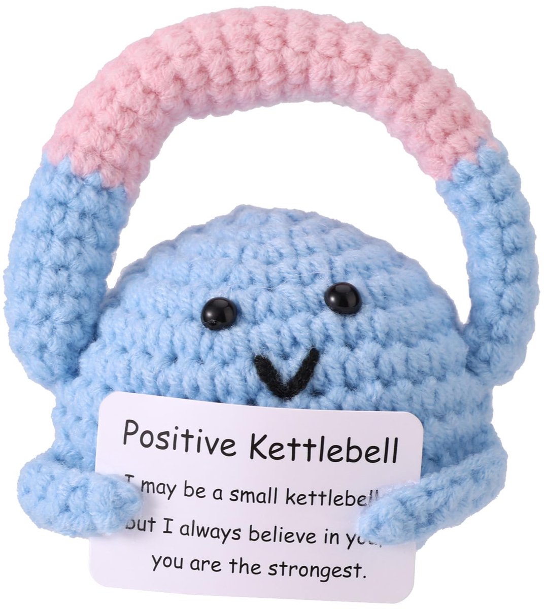 Crochet Kettlebell, 9cm Positive Kettlebell With Encouraging Card Emotional Life Dolls Toys For Home Office Office Decoration