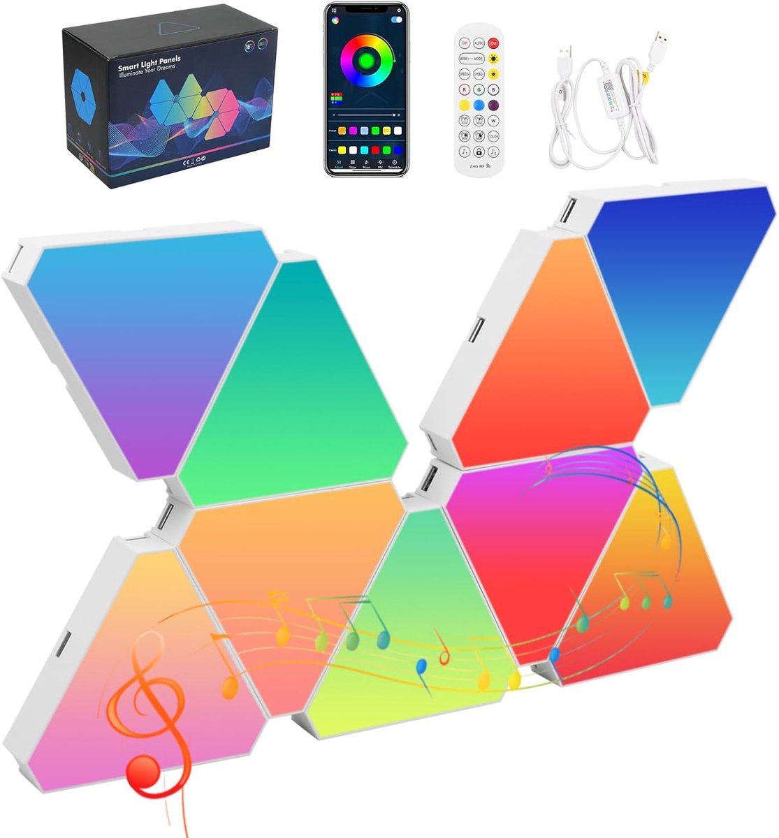 9-Delige Driehoekige Wandlampen Set - RGB LED-Paneel met Muzieksynchronisatie en App-besturing voor Gaming
