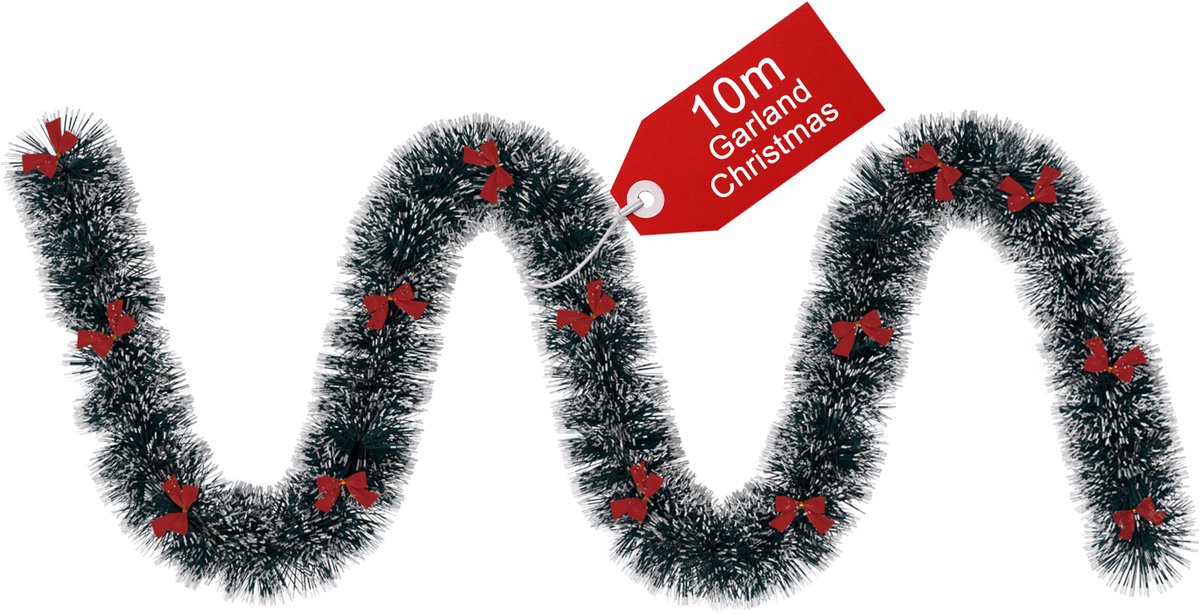 Aufun Dennenguirlande - 10 m - groen met witte randen - kerstguirlande voor kerstboom en deurversiering