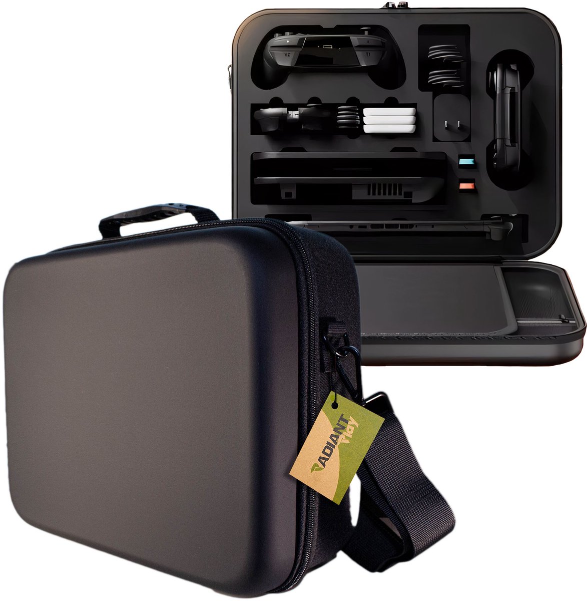 Radiant Play Switch 2 Travel Case Deluxe - Reistas Hardcase met Opbergvakken voor Console, Dock, 2 Controllers, Accu, Joy-Cons, Kabels & 36 Games - Zwart