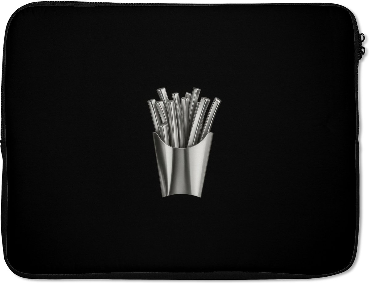 Laptophoes 17 inch - Frietjes - Futuristisch - Zilver - Laptop sleeve - Binnenmaat 41x28 cm - Zwarte achterkant