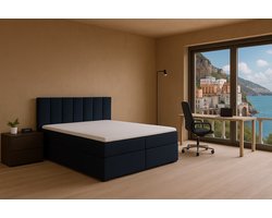 Boxspring Amalfi vlak, 160x200 cm, kleur donkerblauw