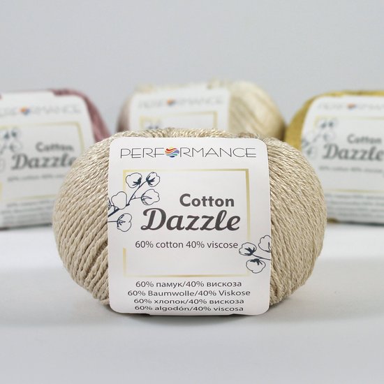 3 bollen Performance Cotton Dazzle 2020 beige creme - katoen met viscose - glans haakkatoen