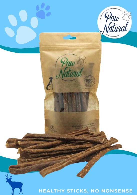 Paw Natural Puur Herten Vlees Sticks Snacks voor Honden, Training Traktaties Beloningen 150 gr. Graan en Glutenvrij Naturel Hondenvoer voor dieren, alle rassen.