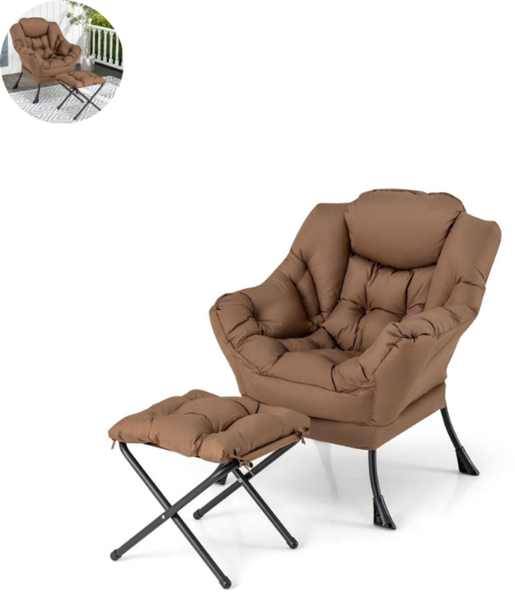GranMaison Fauteuil - Relaxzetel - Relaxstoel - Relaxfauteuil - Stoel - Met armleuning - Met voetenbank - Voor één Persoon - Bruin