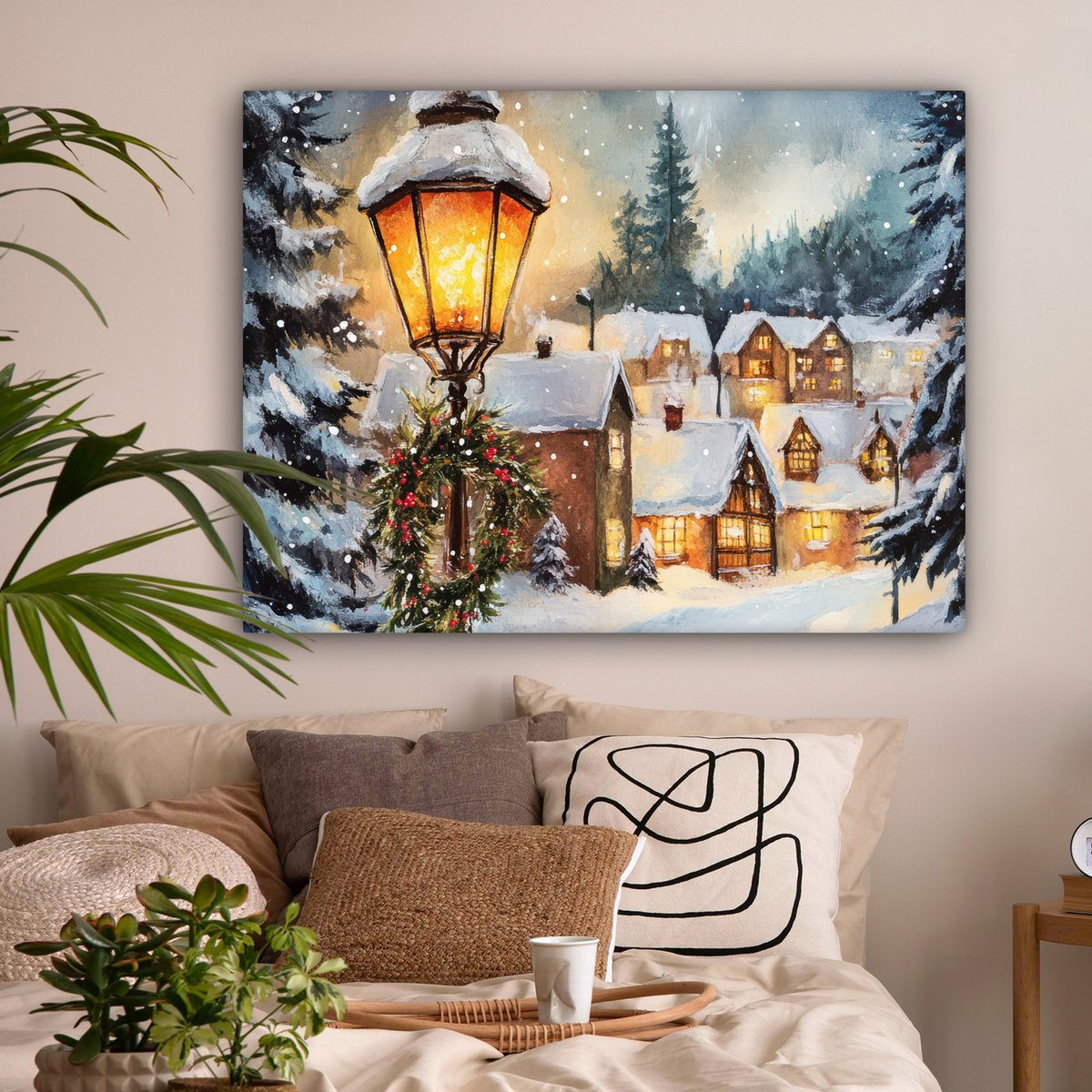 Canvas schilderij 120x90 cm - Wanddecoratie Kerstdorp - Huizen - Sneeuw - Kerst - Muurdecoratie woonkamer - Slaapkamer decoratie - Kamer accessoires - Schilderijen op canvas - Kerstdecoratie voor binnen - Kerstversiering - Kerstmis versiering – foto 4