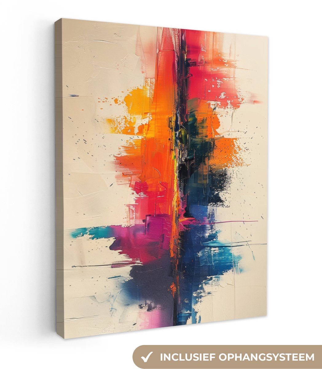 Canvas schilderij 120x160 cm - Wanddecoratie Modern - Verf - Kunst - Kleurrijk - Muurdecor