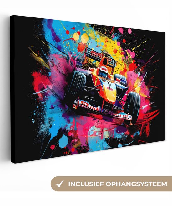 Canvas schilderij 140x90 cm - Wanddecoratie Graffiti - Sport - Auto - Race - Autosport - Muurdecoratie woonkamer - Slaapkamer decoratie - Kamer accessoires - Schilderijen op canvas