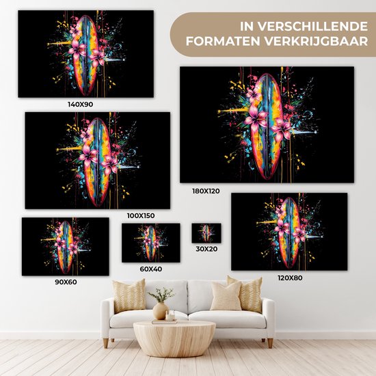 Canvas schilderij 90x60 cm - Wanddecoratie Graffiti - Sport - Surfen - Zomer - Muurdecoratie woonkamer - Slaapkamer decoratie - Kamer accessoires - Schilderijen op canvas