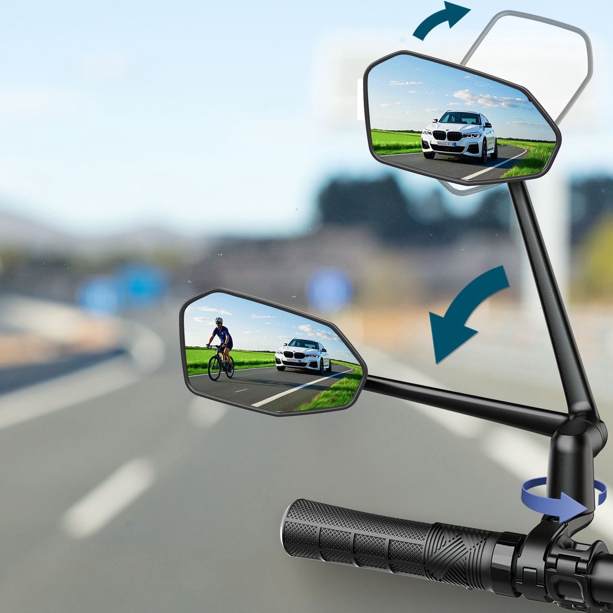 Fietsspiegel Verstelbare Arm Links - Extra grote kijkhoek - Fiets Spiegel op Stuur ebike - Fietsspiegeltjes - Inklapbaar - Verstelbaar