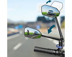 Fietsspiegel Verstelbare Arm Links - Extra grote kijkhoek - Fiets Spiegel op Stuur ebike - Fietsspiegeltjes - Inklapbaar - Verstelbaar