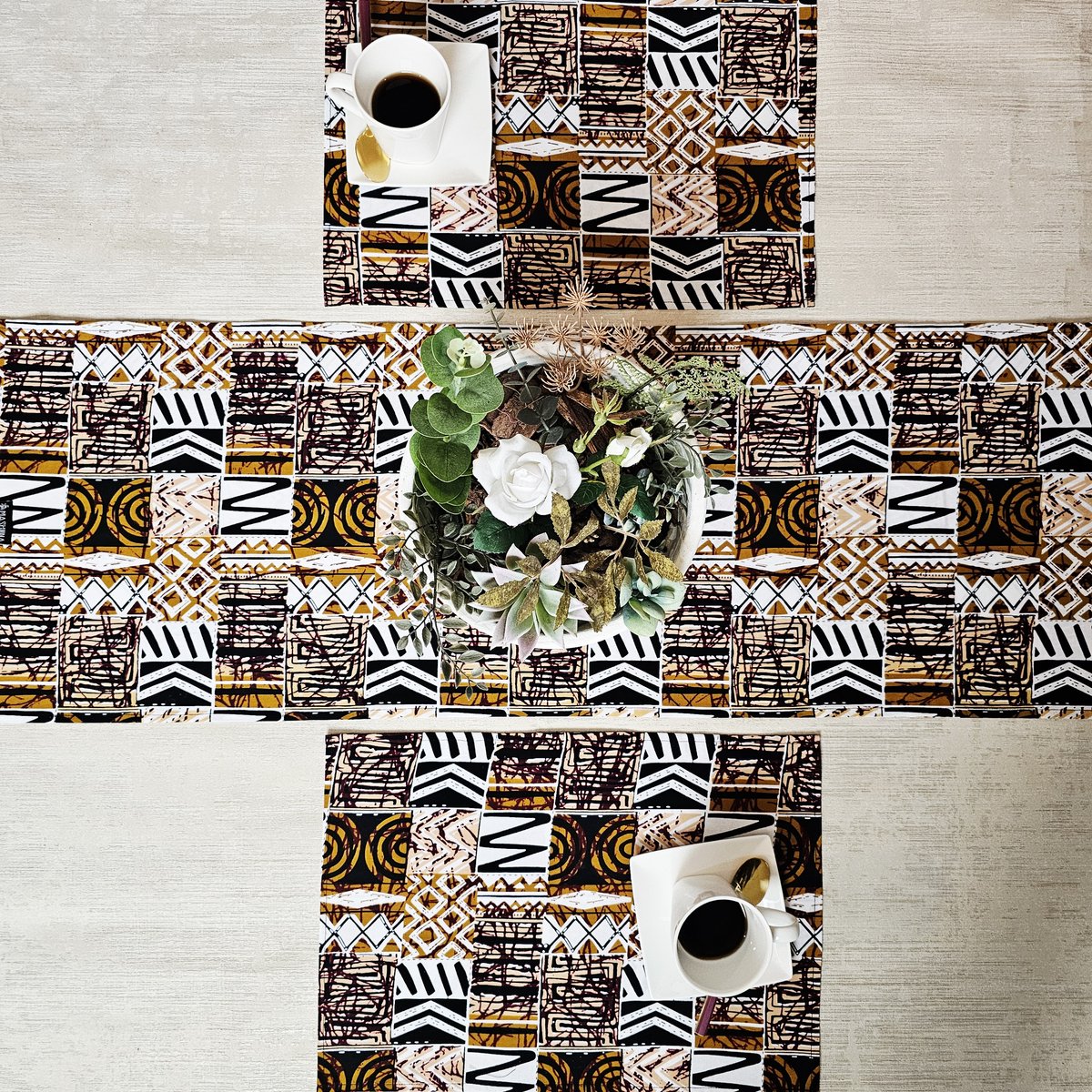 Table Runner 200x35cm | Set of 4 Placemats | Ethnic African Print 100% Cotton Fabric