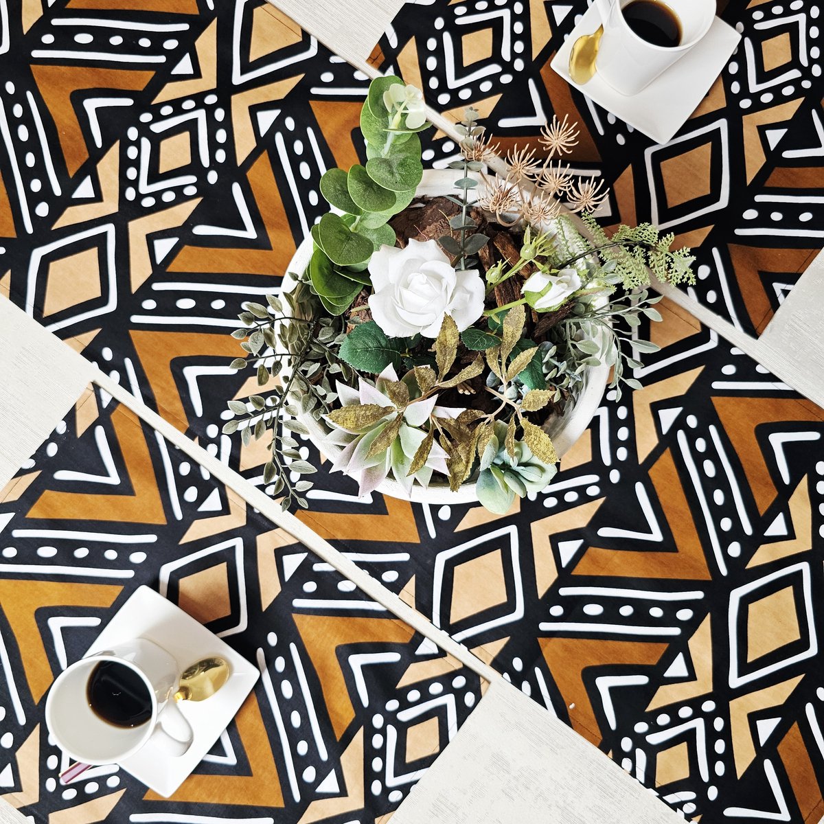 Table Runner 200x35cm | Set of 4 Placemats | Ethnic African Print 100% Cotton Fabric