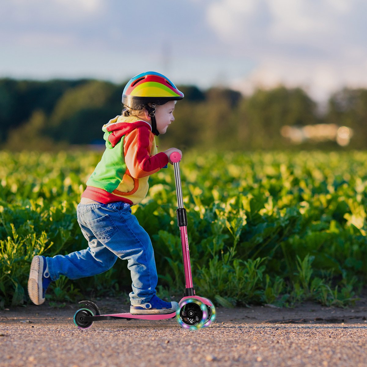 LifeGoods Kinderstep - Step 2-5 Jaar - 3 Lichtgevende LED Wielen - Hoogte Verstelbaar - Jongens/Meisjes - Roze — afbeelding 11