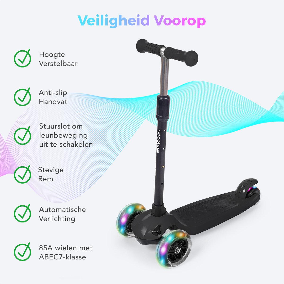LifeGoods TurboRide Kinderstep - Step 5-8 Jaar - 3 Lichtgevende LED Wielen - Hoogte Verstelbaar - Jongens/Meisjes - Zwart — afbeelding 8