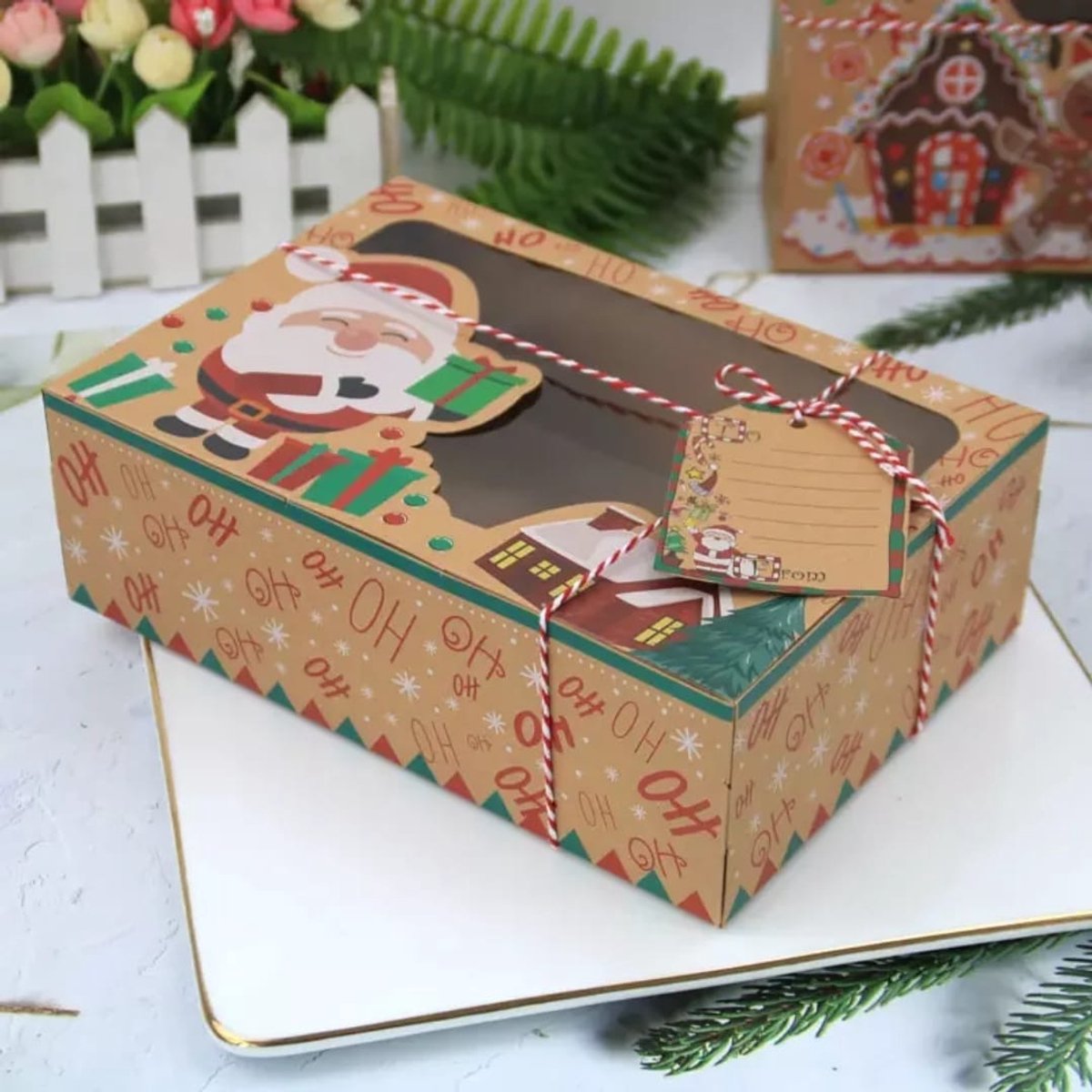 6 x Kerst Kraft Papieren Cadeaudozen met Transparant Deksel – Stevig & Herbruikbaar – Geschenkdoos - Gebakdoos – foto 3
