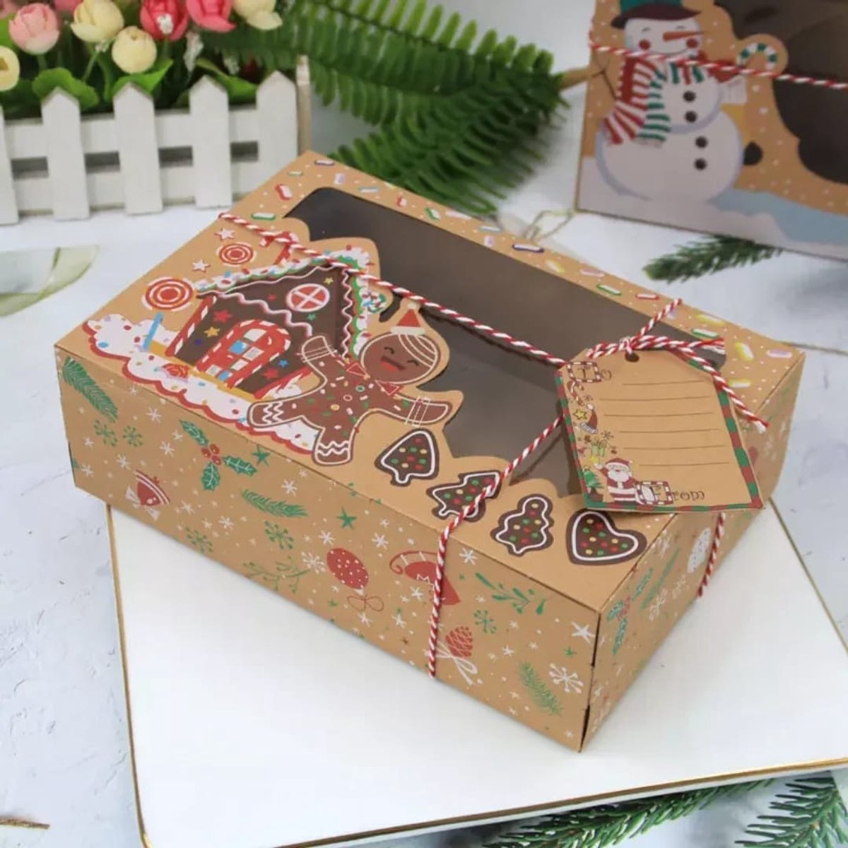 6 x Kerst Kraft Papieren Cadeaudozen met Transparant Deksel – Stevig & Herbruikbaar – Geschenkdoos - Gebakdoos – foto 6